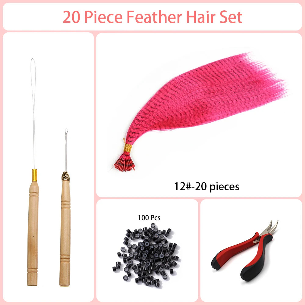 Heat Resistant Synthetic I-Tip Faux Feather Hair Extensions Pack For Women