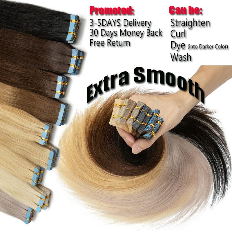 Ombre 120g Tape In Russian Remy Human HaIr Extensions Full Head Skin Wefts THICK