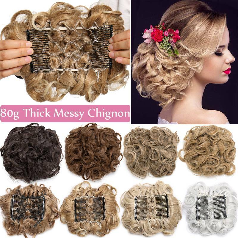 Large Scrunchie Messy Bun Hair Piece THICK Updo Cover Clip In Ponytail as Human