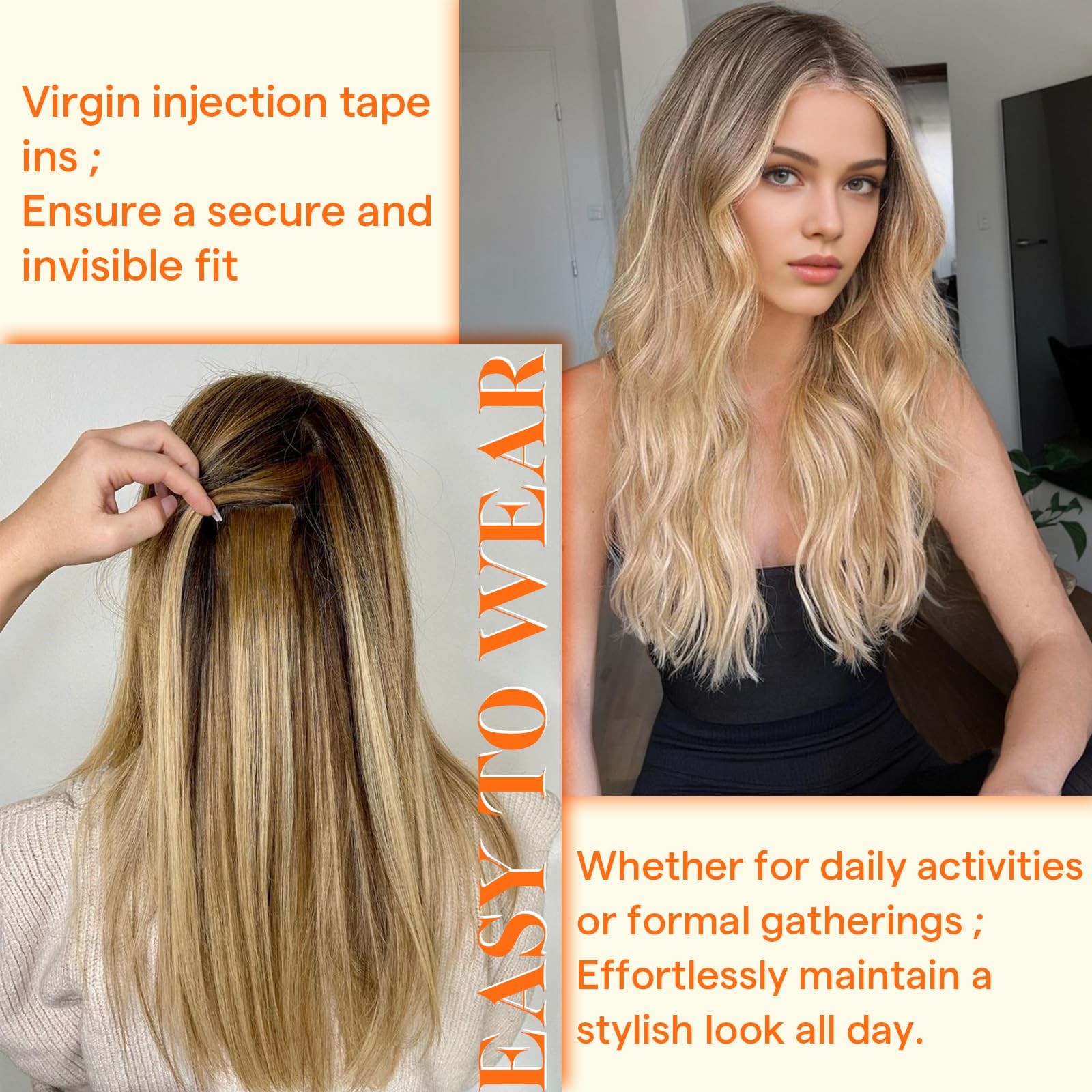 Full Shine Invisible Tape in Hair Extensions Human Hair, Color Shadow Root Es…