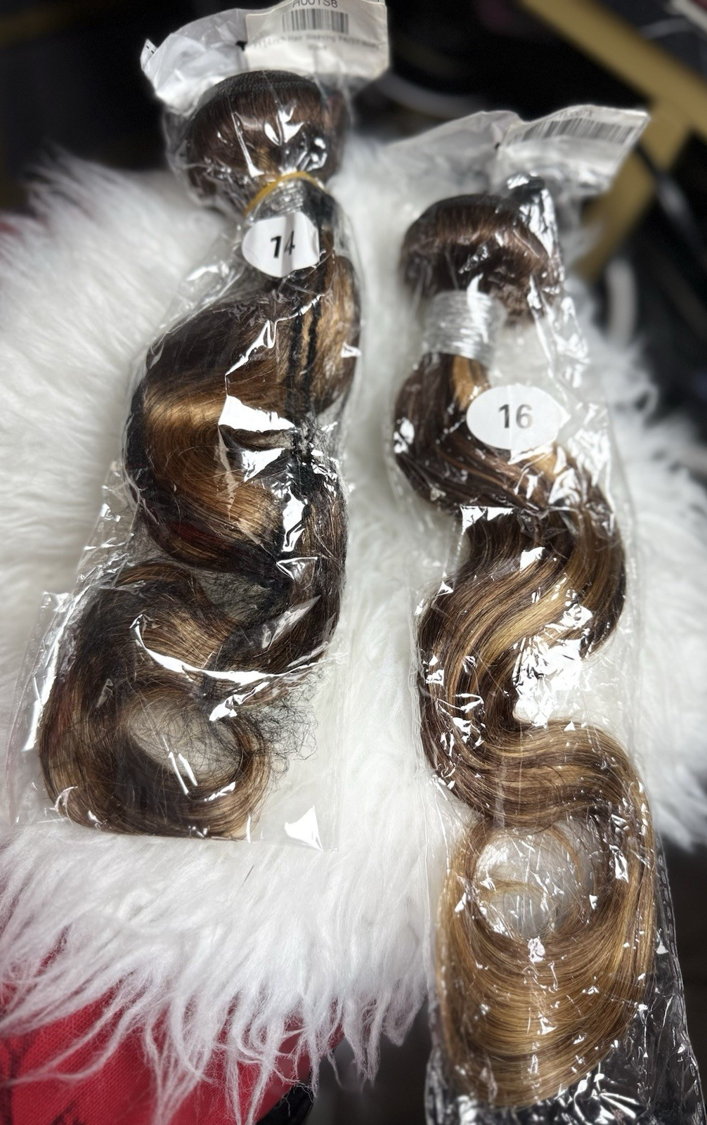 Body Wave Weft Hair Extensions Brown Blonde 14in 16in Set Heat Resistant Wavy