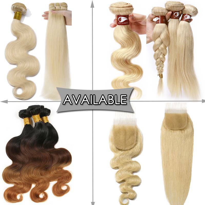 Blonde Virgin REMY Human Hair Extensions Doubel Weft Weave 100-300g with closure