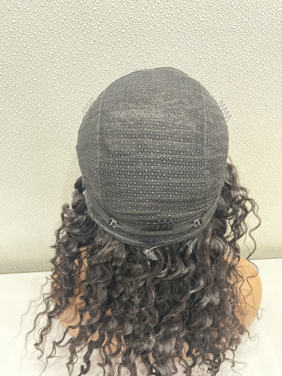 Natural Black Deep Wave Human Hair Blend Glueless Half Wig, 20″