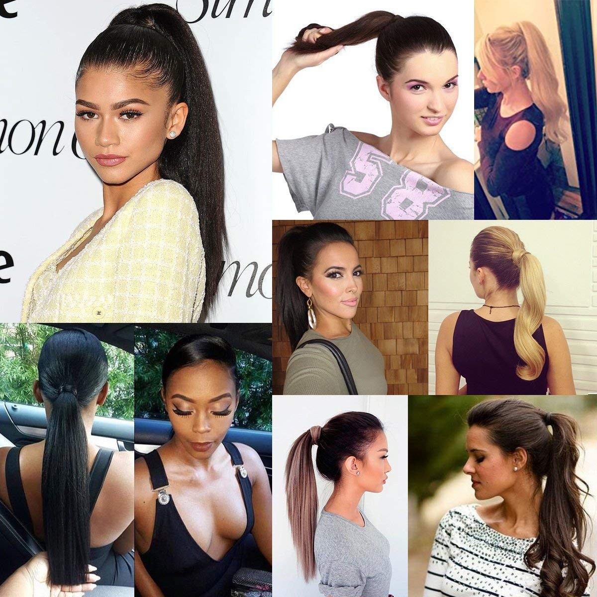 Ponytail Extension Claw Clip Long Thick Natural Remy Human Hair Multi Colors