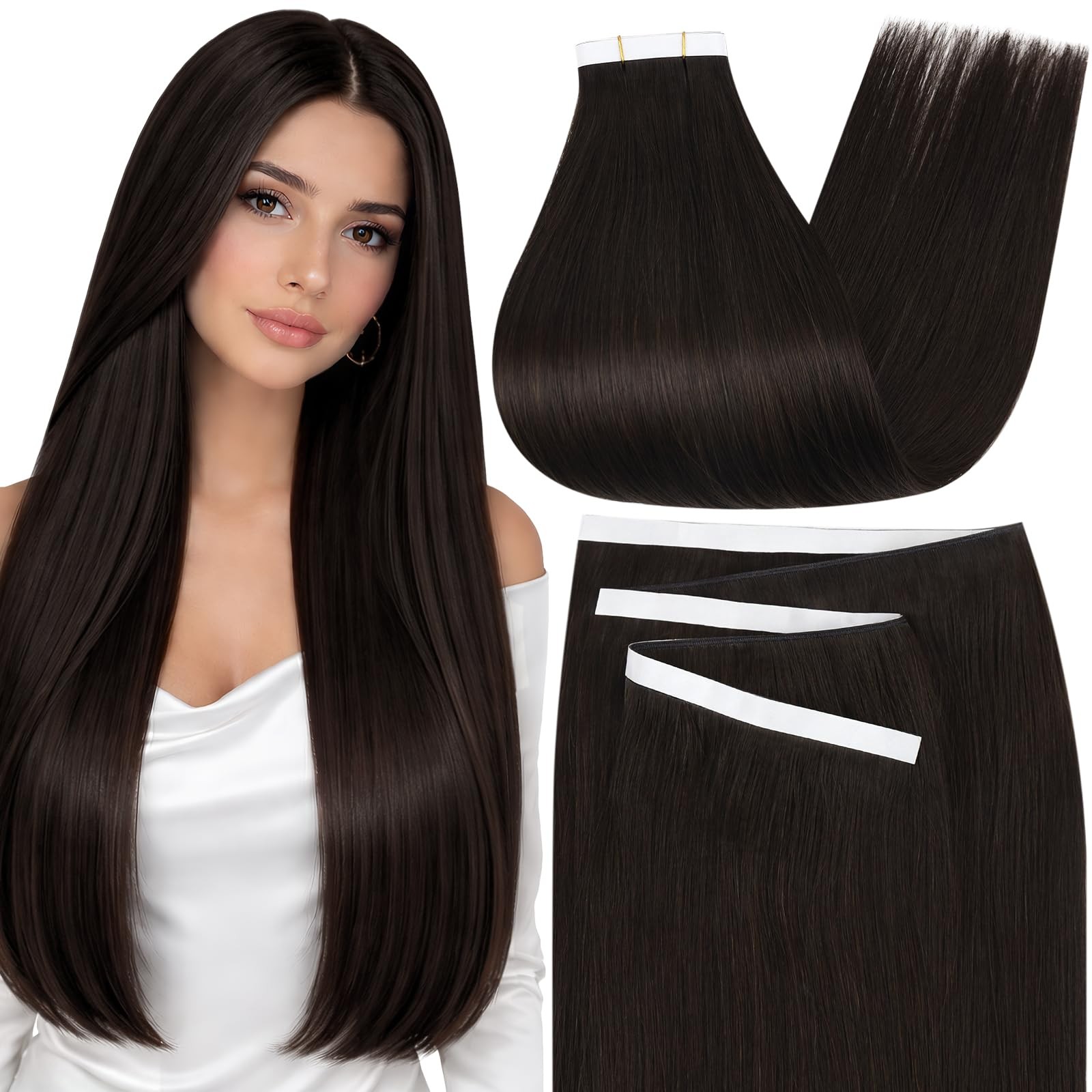 Tape in Weft Human Hair Extensions 16 Inch 65g Dark Brown – Invisible PU