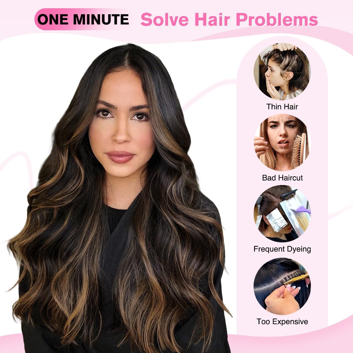 Balayage Clip In Hair Extensions Long Wavy 4PCS Highlight Curly Hair Extensio…