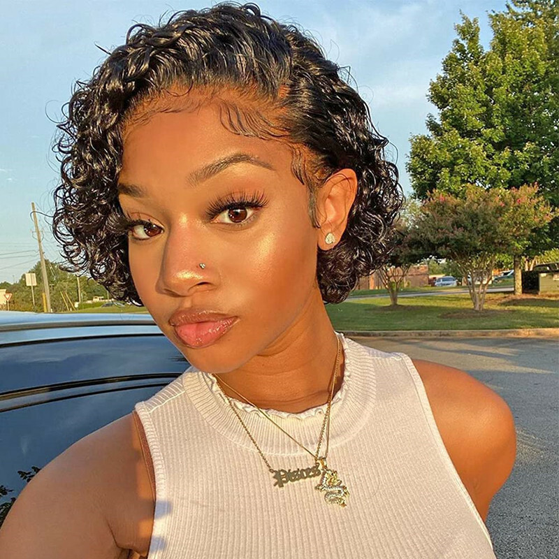 Short Curly Lace Front Wigs Human Hair 13X1 Pixie Cut Short Curly Human Hair Wig