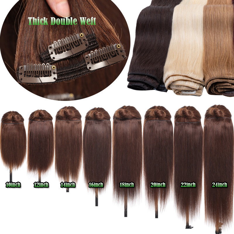 170G REAL THICK Double Weft Clip In Human Hair Extensions Clip On Hair Full Head