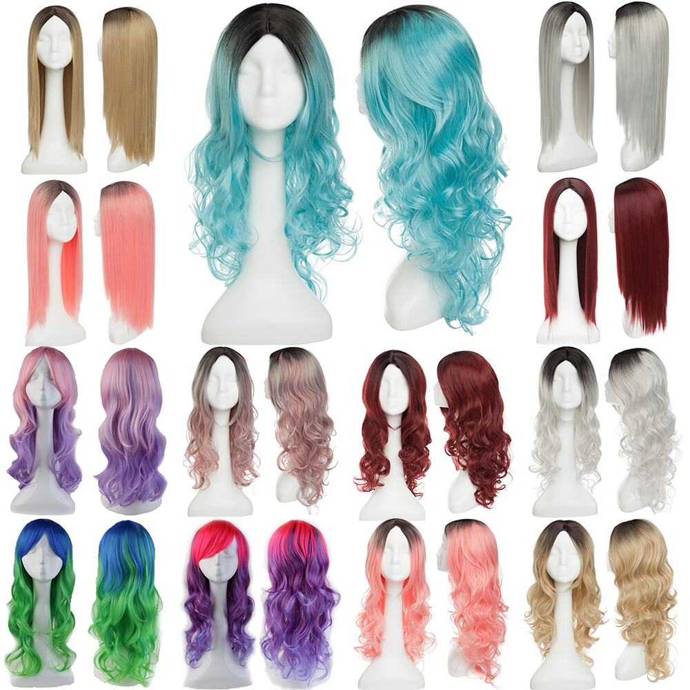 Popular Wavy Ombre Dark Red Cosplay Wig Women Colorful Costume Synthetic Wig Gm4