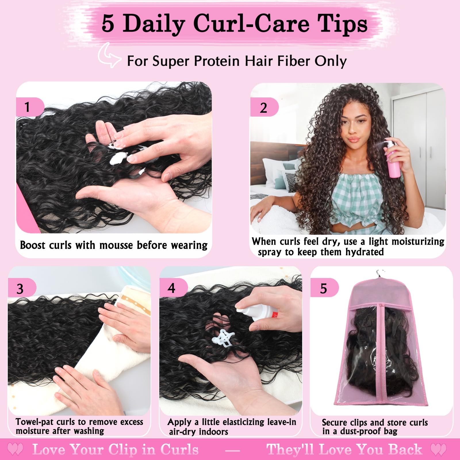 Curly Clip In Hair Extensions 6 Pcs 18 Clips Water Wave Clip Ins 100％ Pure Pr…