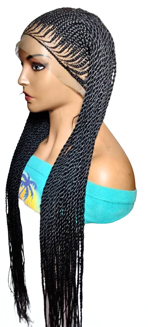 Black Braided Wig. Cornrow Twist Braids. Full Lace with Baby Hair.