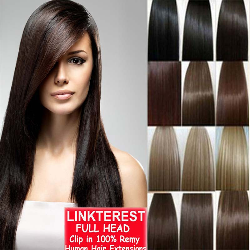 7pcs 15″ 18″ 20″ 22″ Clip In Remy Real 100% Human Hair Extensions Full Head N206