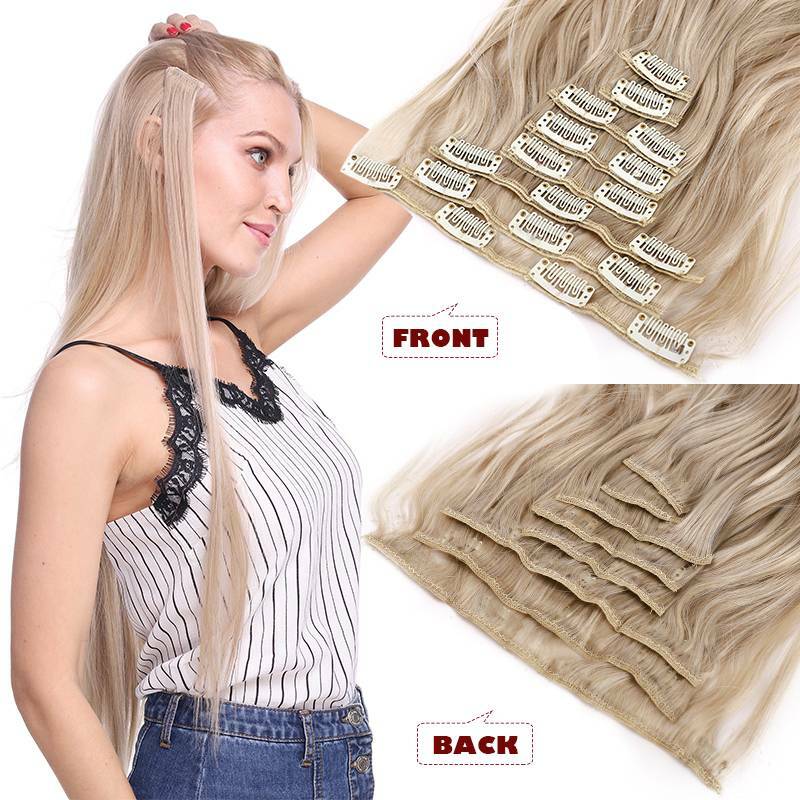 8 Pieces 18 CLips In Hair Extensions Thick As Human Full Head Curly Straight US