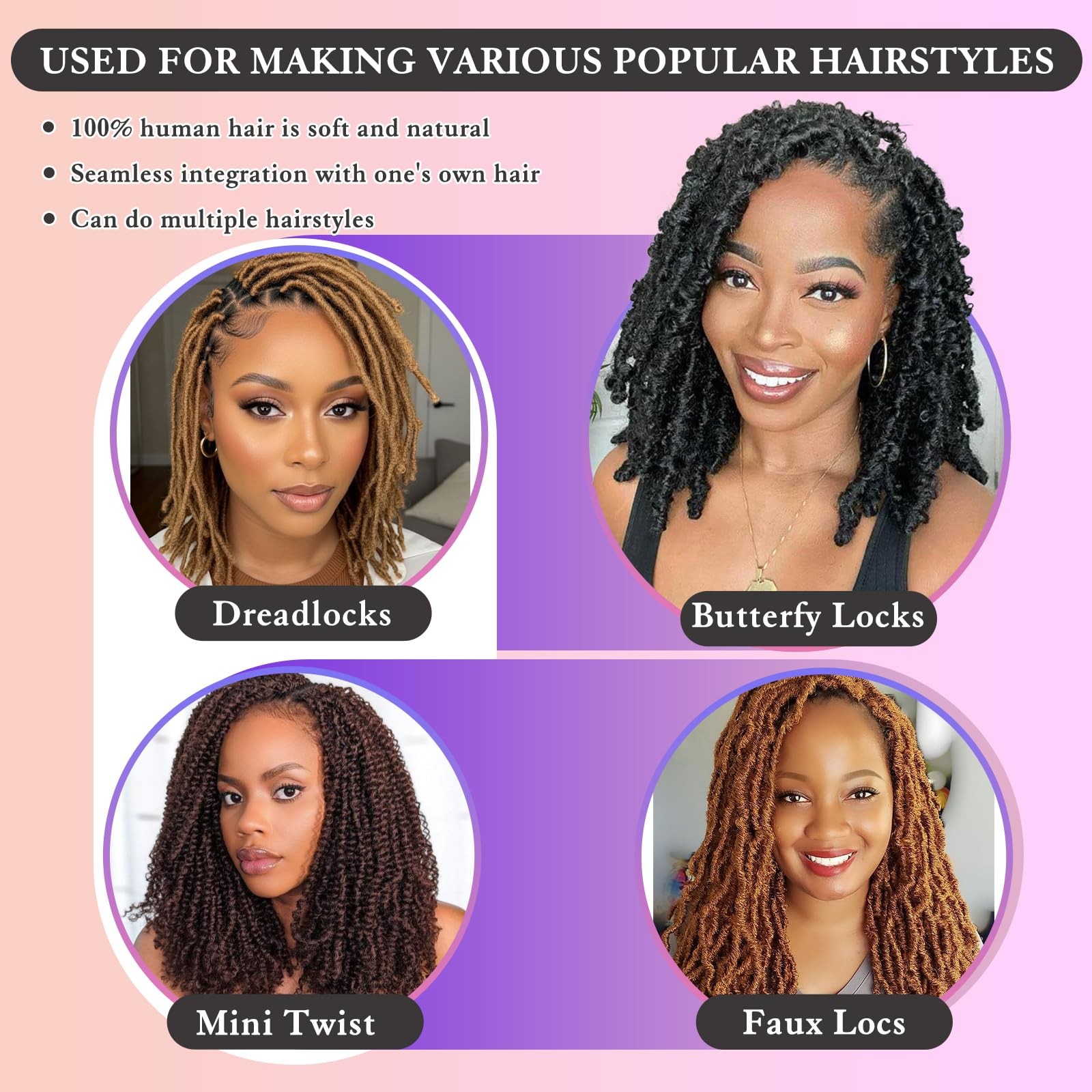 Clong Afro Kinkys Bulk Human Hair For Dreadlocks Extensions Repair Locs Twist