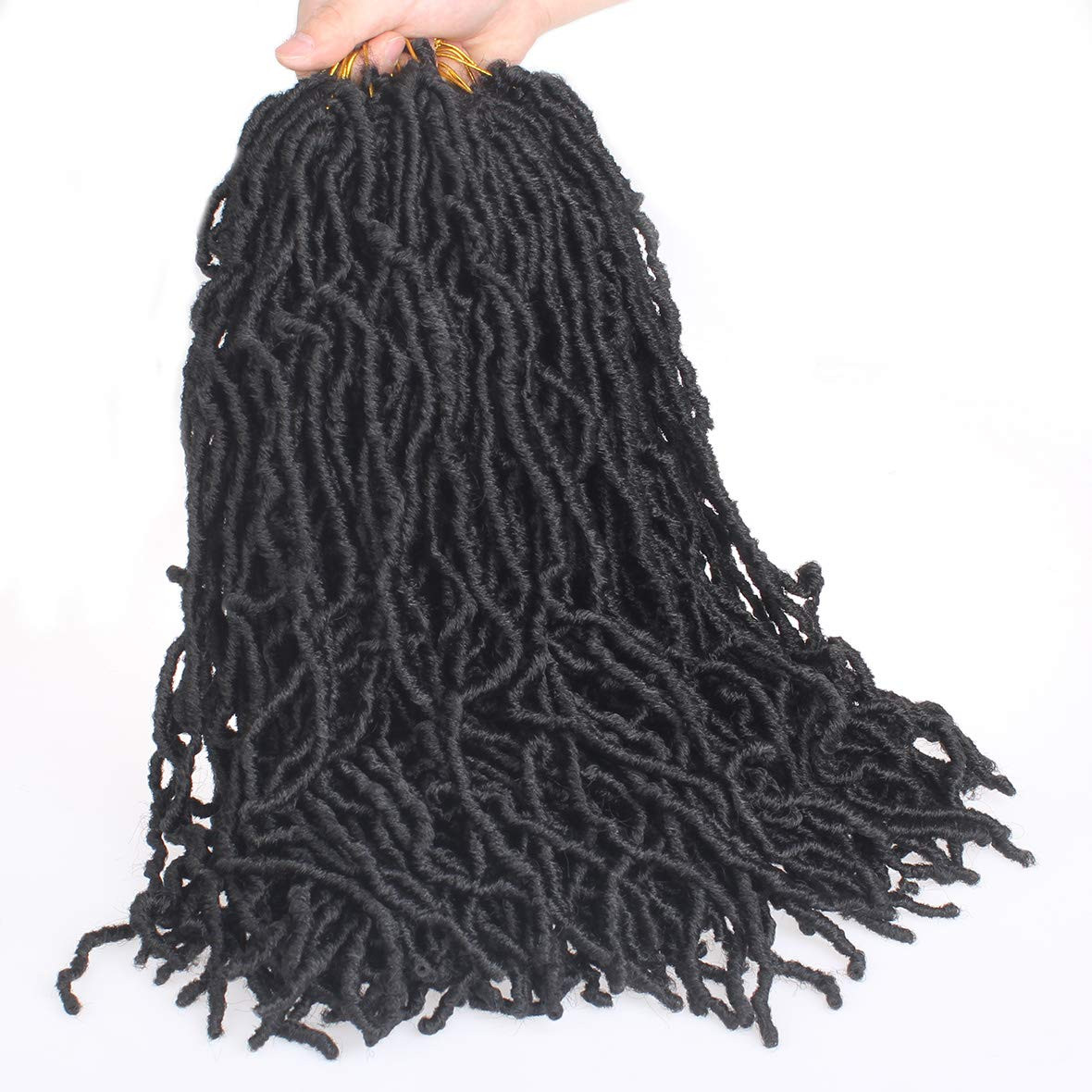 18 Inch 7 Packs Pre-Looped Faux Locs Crochet Braids 84 Roots Natural Black Soft