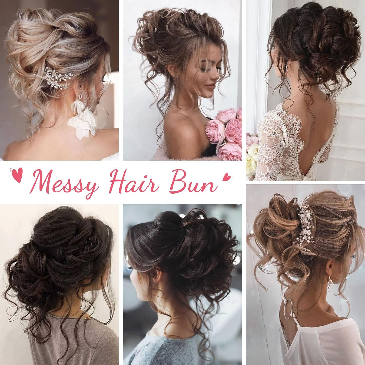 Messy Bun Hair Piece, 2PCS Tousled Updo with Tendrils Hair Bun Extensions Wavy C