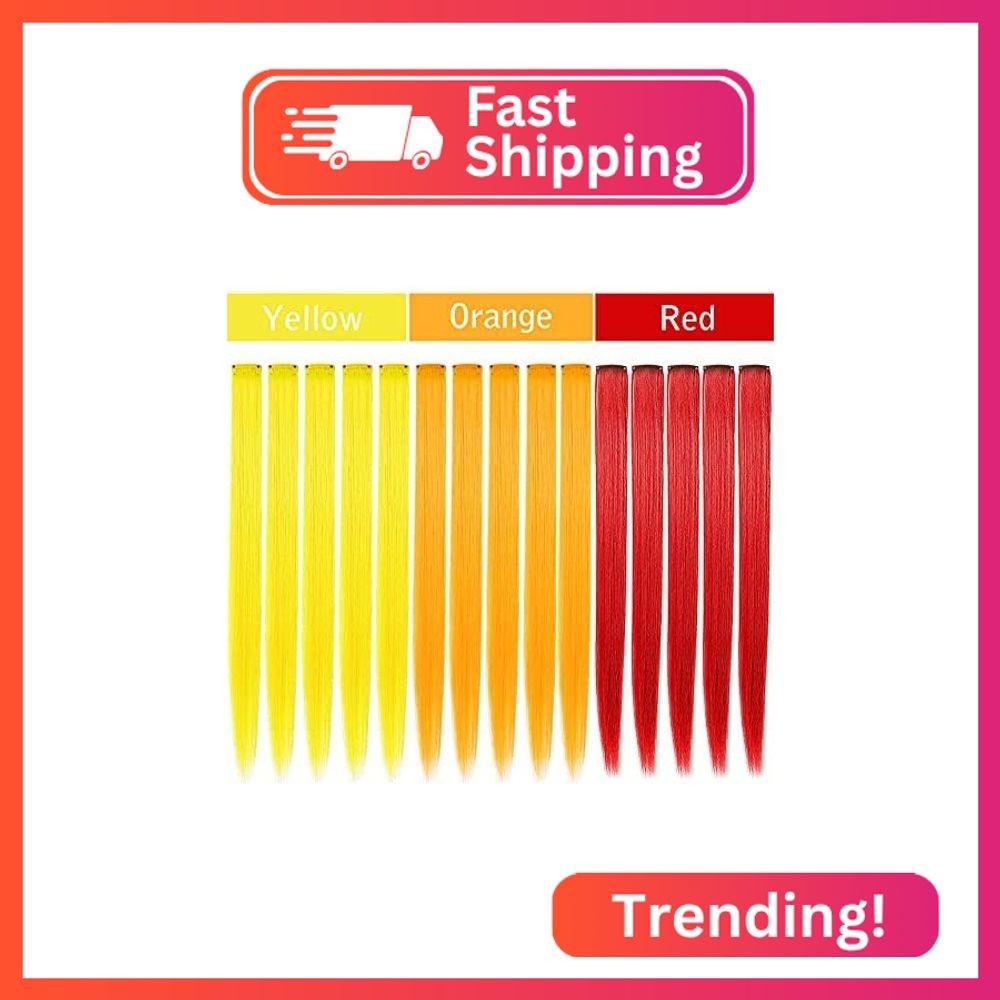12 PCS Colorful Hair Extensions Multi-Colors Party Highlights Streak Synthetic H