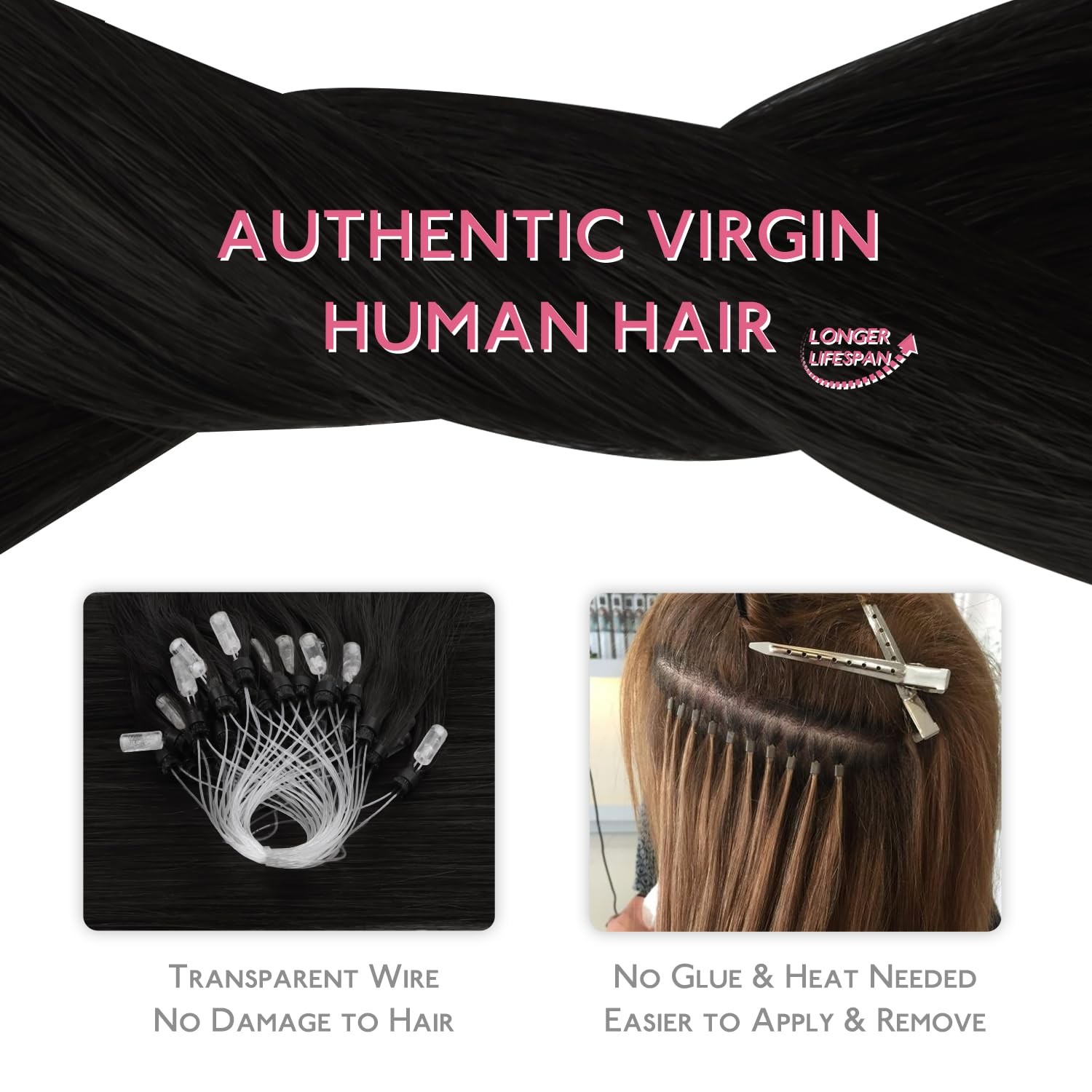 Wennalife Microlink Hair Extensions Human Hair 50G 50S 18 Inch Jet Black Remy