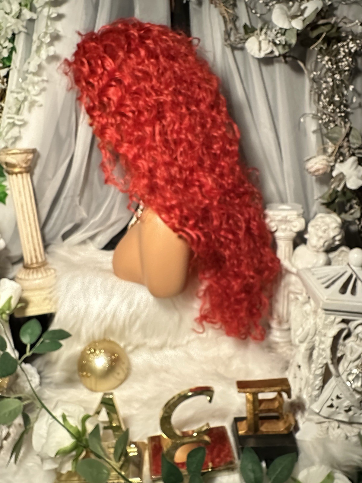 WOW!! 26”BRIGHT RED ORANGE CURLY BEAUTY, WHOLE LACE TOP W/FREE PARTING, 💕