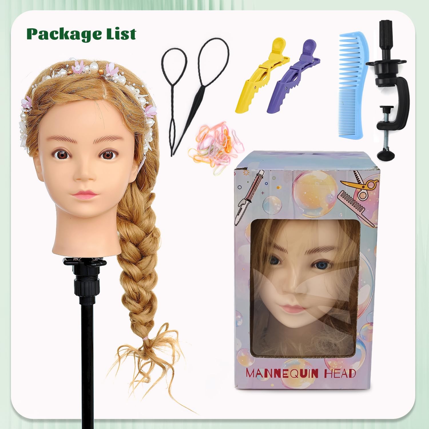 28 Inch Mannequin Head 80% Mix Hair Cosmetology Braiding Clamp Light Brown