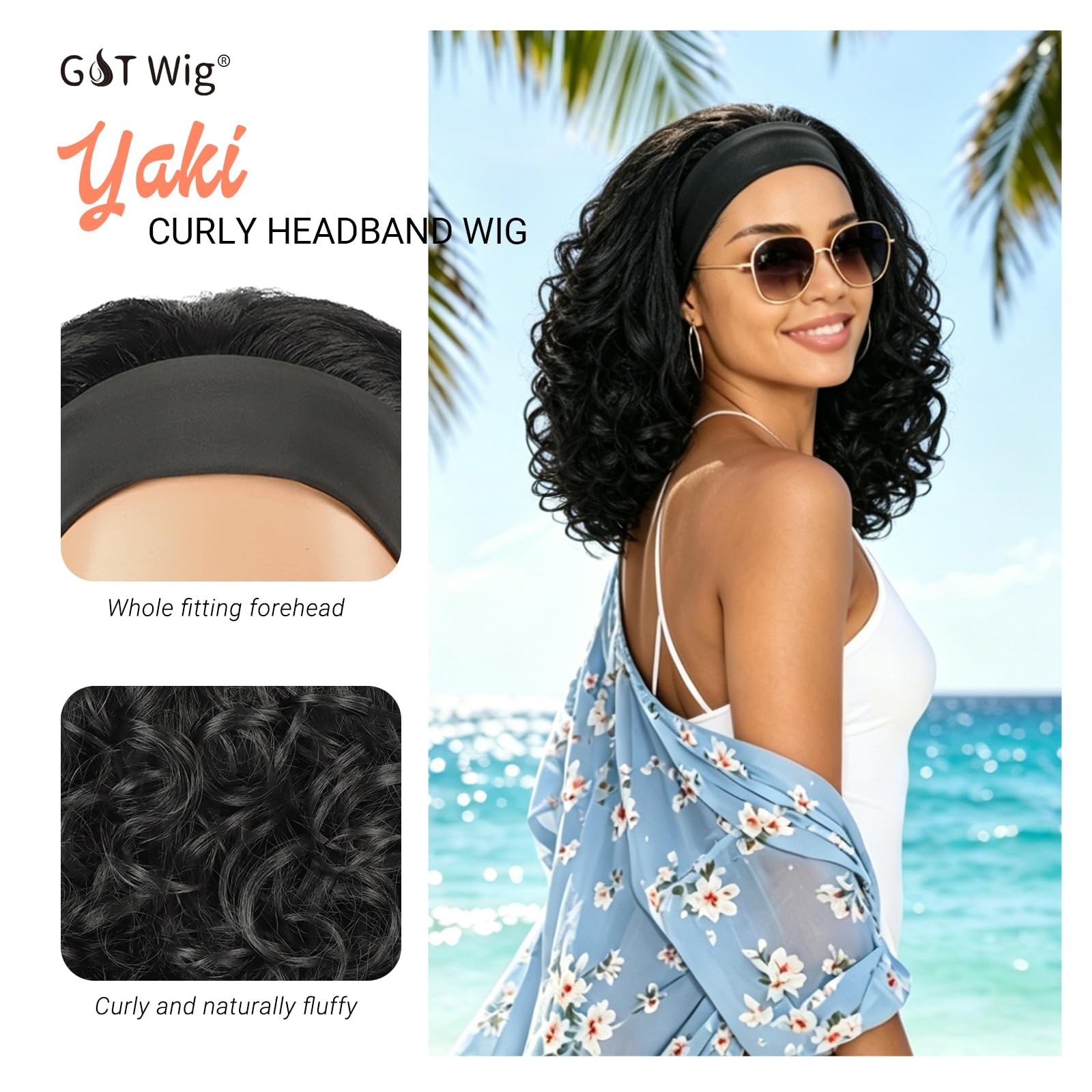 Yaki Curly Headband Wigs for Black Women Kinky Straight Curly Headband Wigs S…