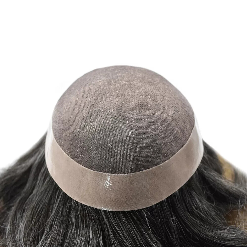 Mens Toupee Fine Mono Hairpiece Poly Skin Hair System Pu Replacement WigCustom-m