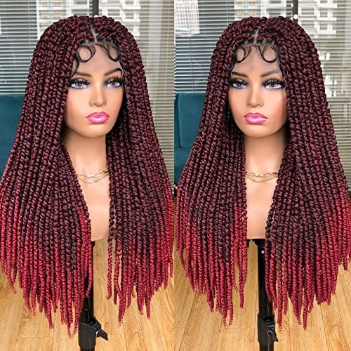 Passion Twist braided Wigs for Black Women Full Lace knotless Ombre Burgundy