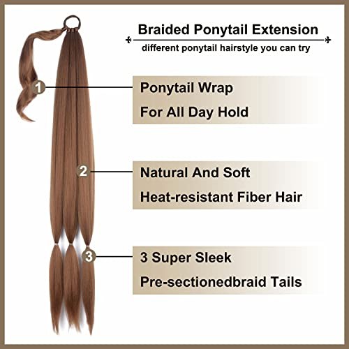 Braided Ponytail Extension with Hair Tie Straight Wrap 34 Inch（Pack of 1） 30#