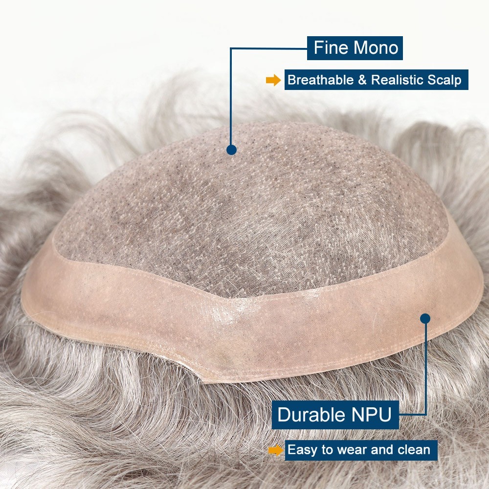 Men 100% Human Hair Toupee Replacement Hairpiece #580 Poly and Mono Base