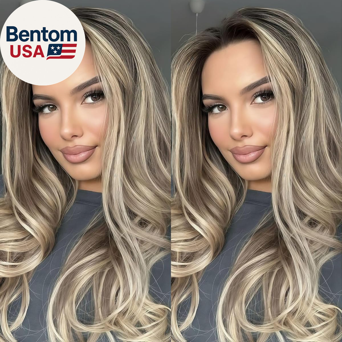 Highlight Ash Blonde Lace Front Wig 24″ Wavy Ombre Blonde 13×4 Pre Plucked Wig