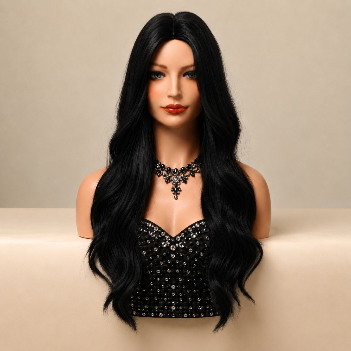 Black Synthetic Hair Heat Resistant Cosplay Wigs Layered Long Wavy