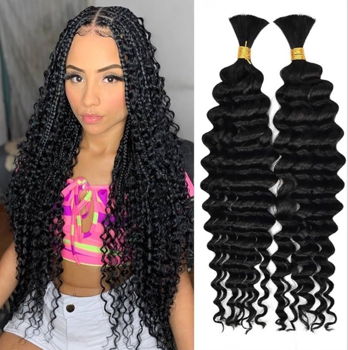 2 Bundles 20” Deep Wave Human Braiding Hair 100g 10A Brazilian Virgin Wet & Wavy
