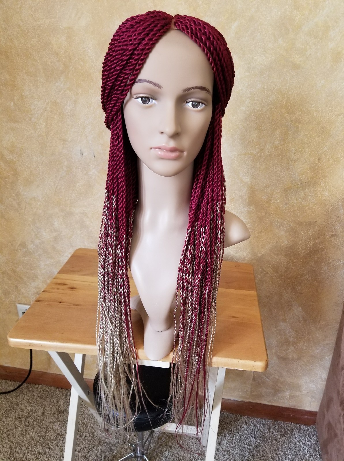 Handmade 22 to 24″ Braid Twist Wig with lace fabric color Red Creme