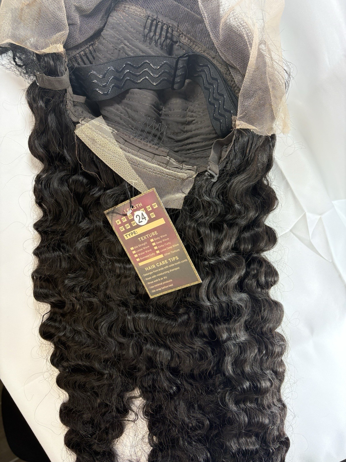 24” Burmese curl Hair Lace Front Wig natural black Clip-In Adjustable Strap