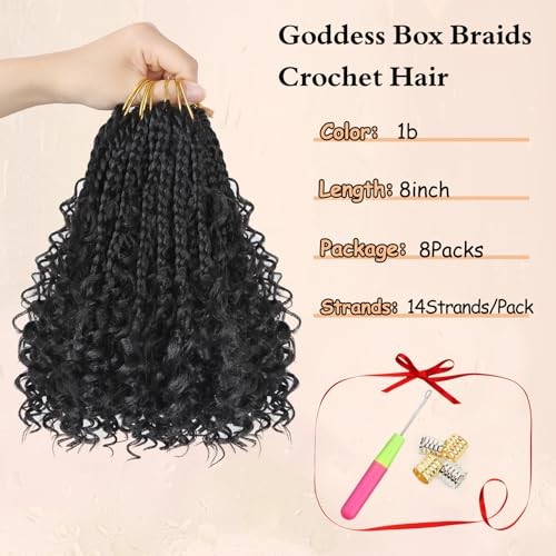 Goddess Box Braids Crochet Hair – 8 Inch Pre Looped Boho 8 Inch (Pack of 8) 1B