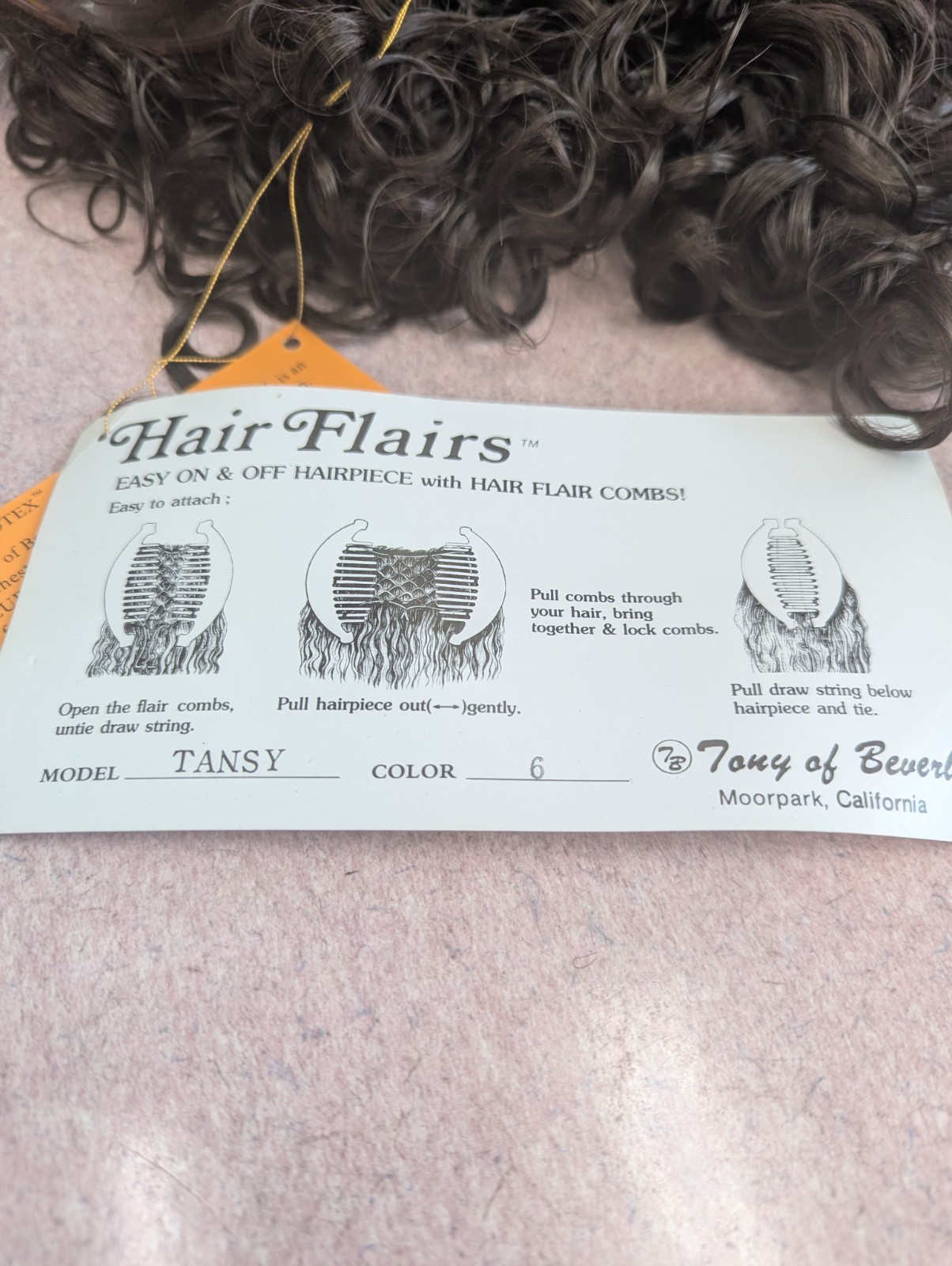 Tony Of Beverly Long Luxury Flair Comb Curly Hairpiece Color #6 Medium Brown
