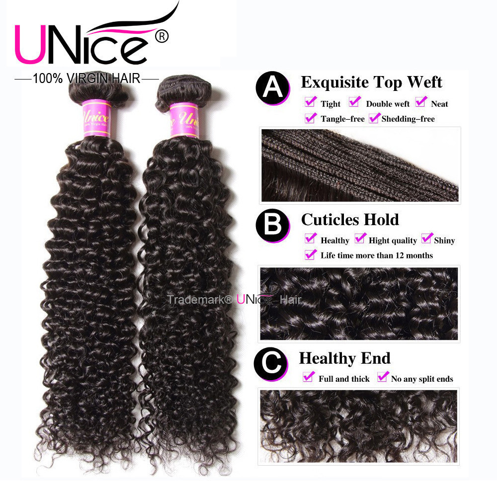 UNice Hair Brazilian Curly 3 Bundles Human Hair Extensions Virgin Hair Weaves US