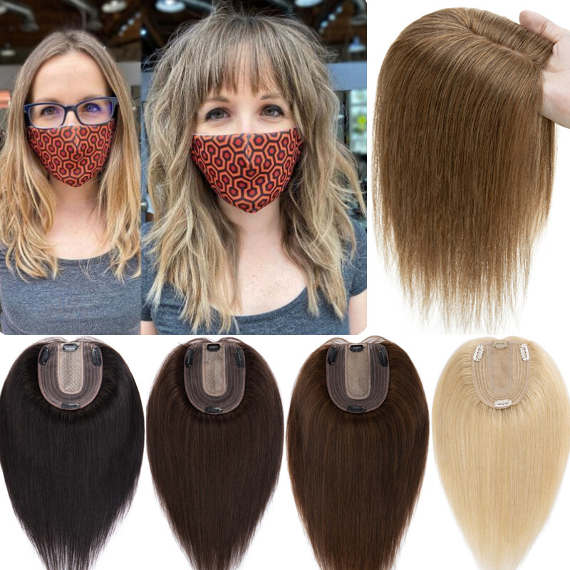 130% Clip In Human Hair Topper Top Hairpiece Toupee Wigs Bangs Thick Large Base