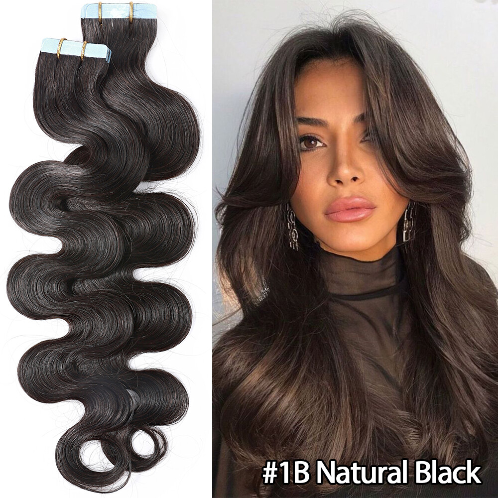 Brazilian Curly Straight Tape In Remy Human Hair Extensions Skin Weft Body Wave