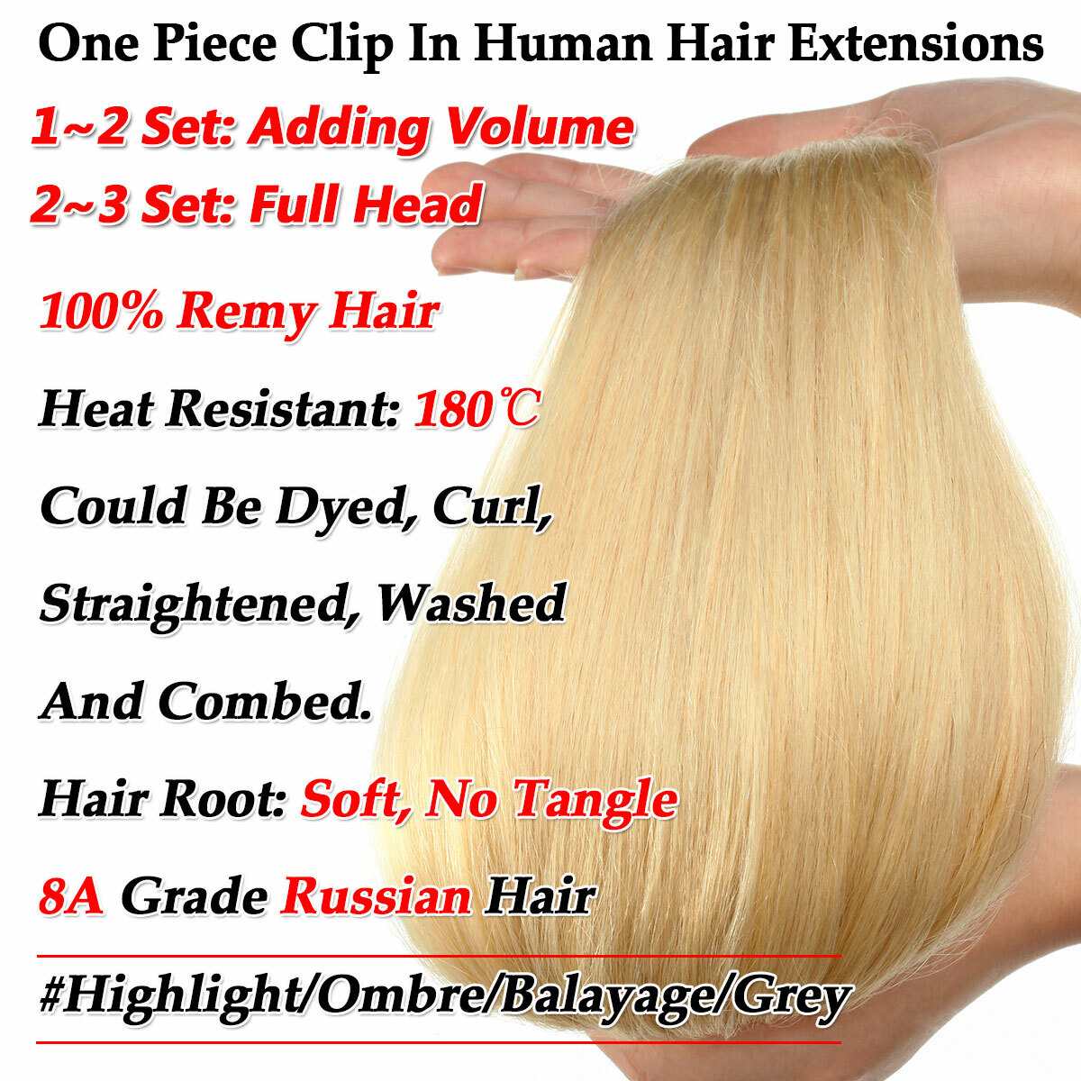 One Piece 110G Thick Real Hair Extensions Clip In Human Hair Weft 3/4 Full Head