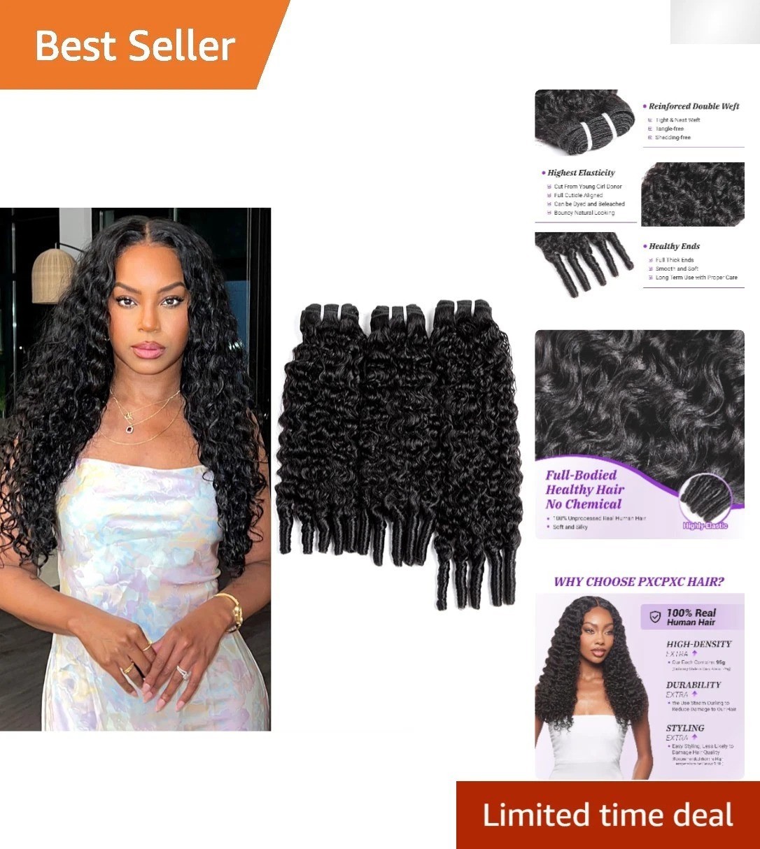 Luxurious 3Pcs 12A Burmese Curly Hair Bundles – 18-22 Inches Natural Black
