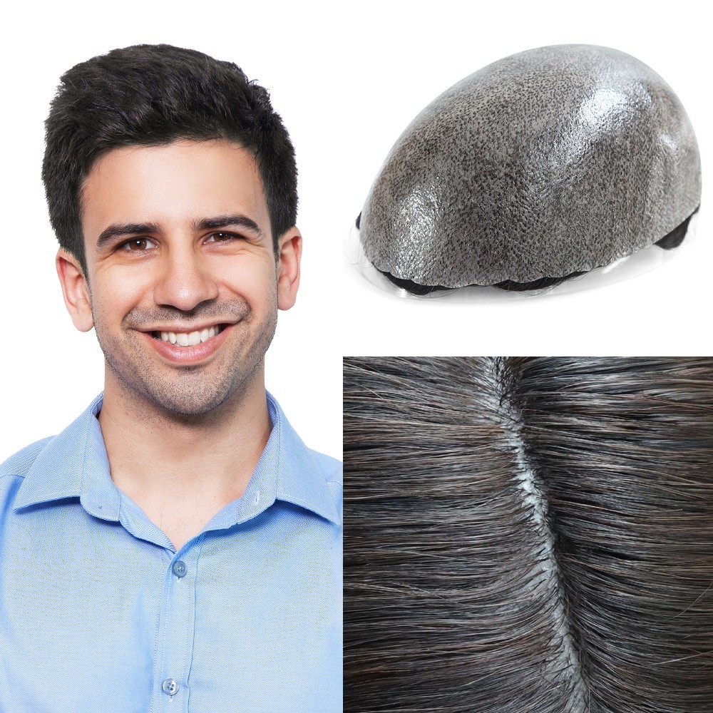 Toupee For Mens Human Hair Replacement System Injection Thin Skin Hairpiece 8X10