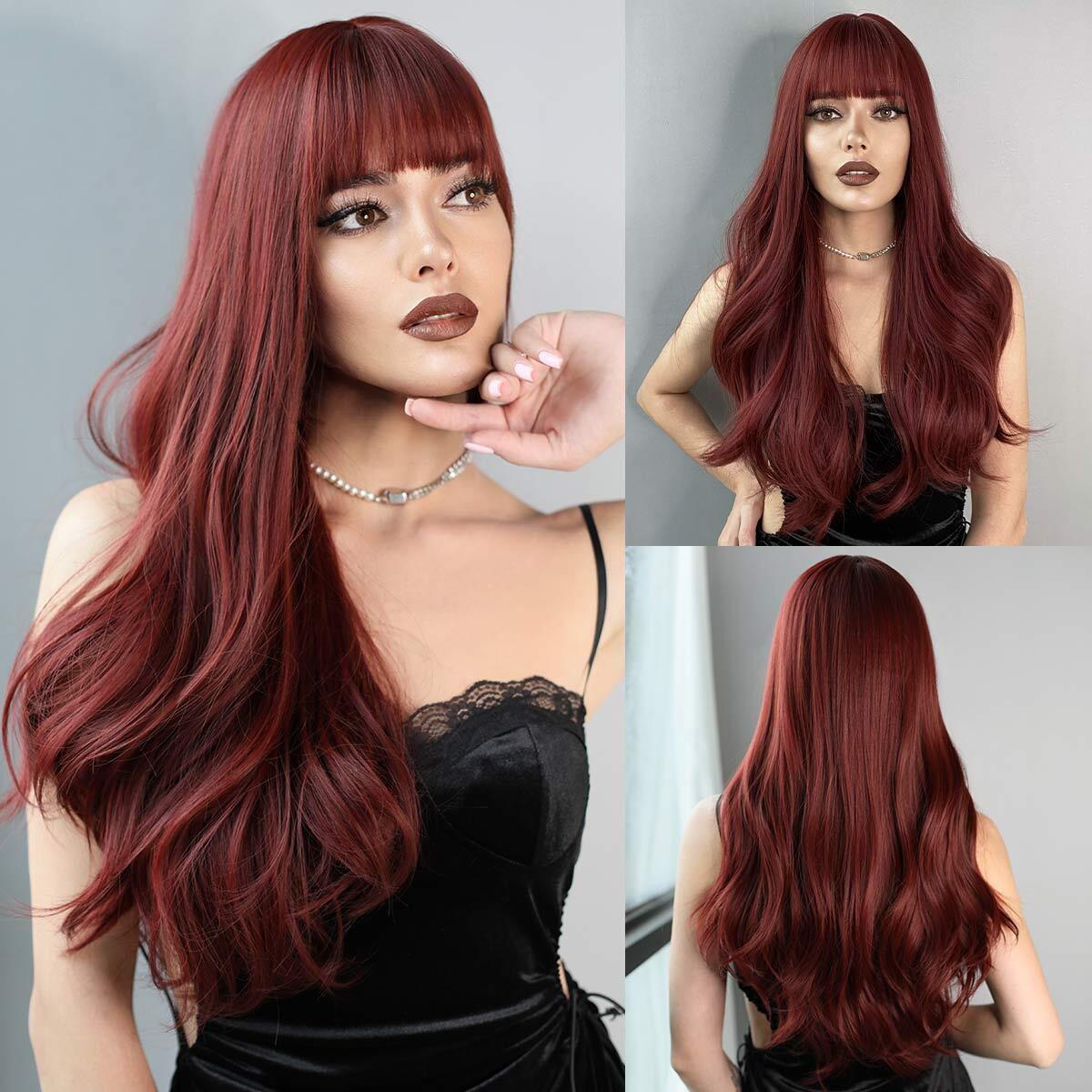 Long Curly Hair Wig with Bangs Wig Natural Synthetic Wigs Heat Resistant Hair