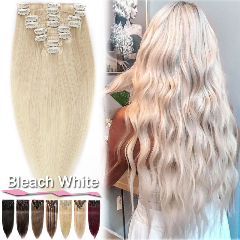 Russian Real Remy Clip In 100% Human Hair Extensions Full Head 8pcs Weft BLONDE