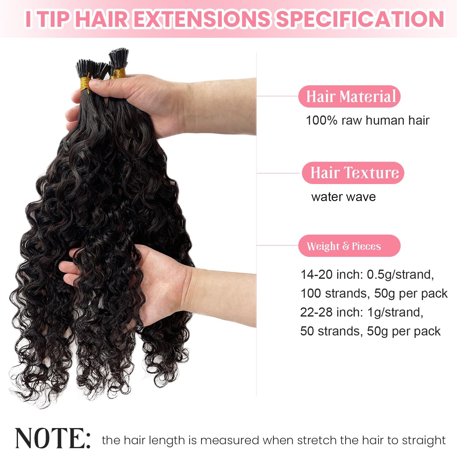 Water Wave I Tip Human Hair Extensions Cold Fusion Hair Piece Deep Curly Pre …