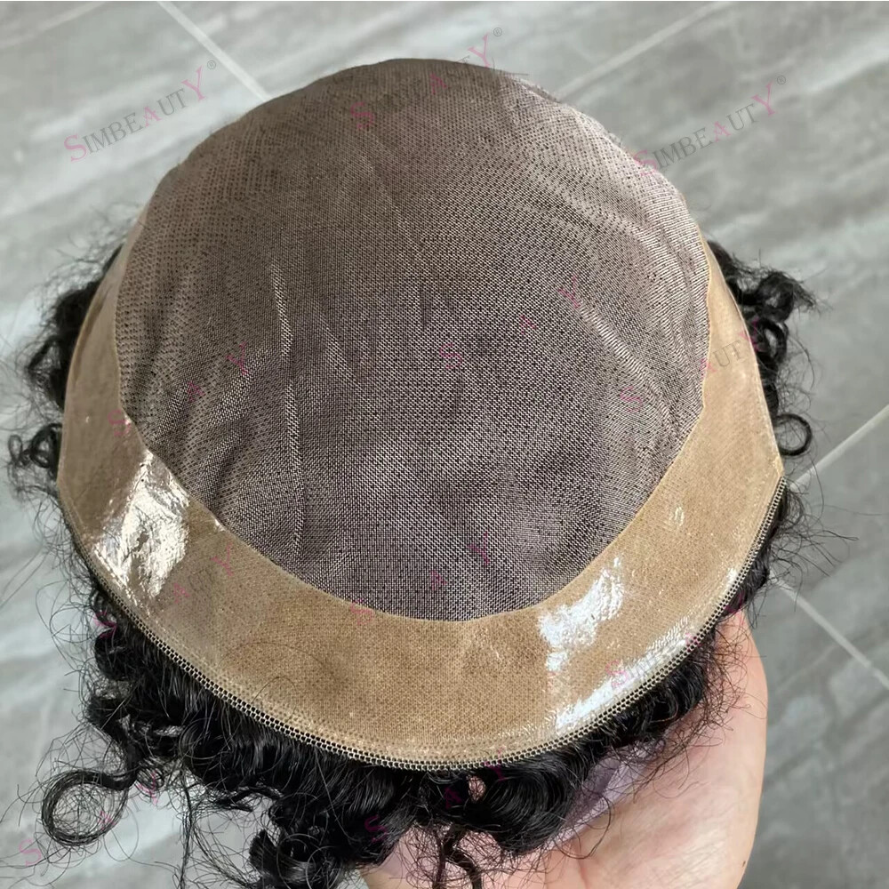 8mm Afro Toupee Man Weave Unit Black Mens Kinky Curly 100% Human Hair Hairpieces