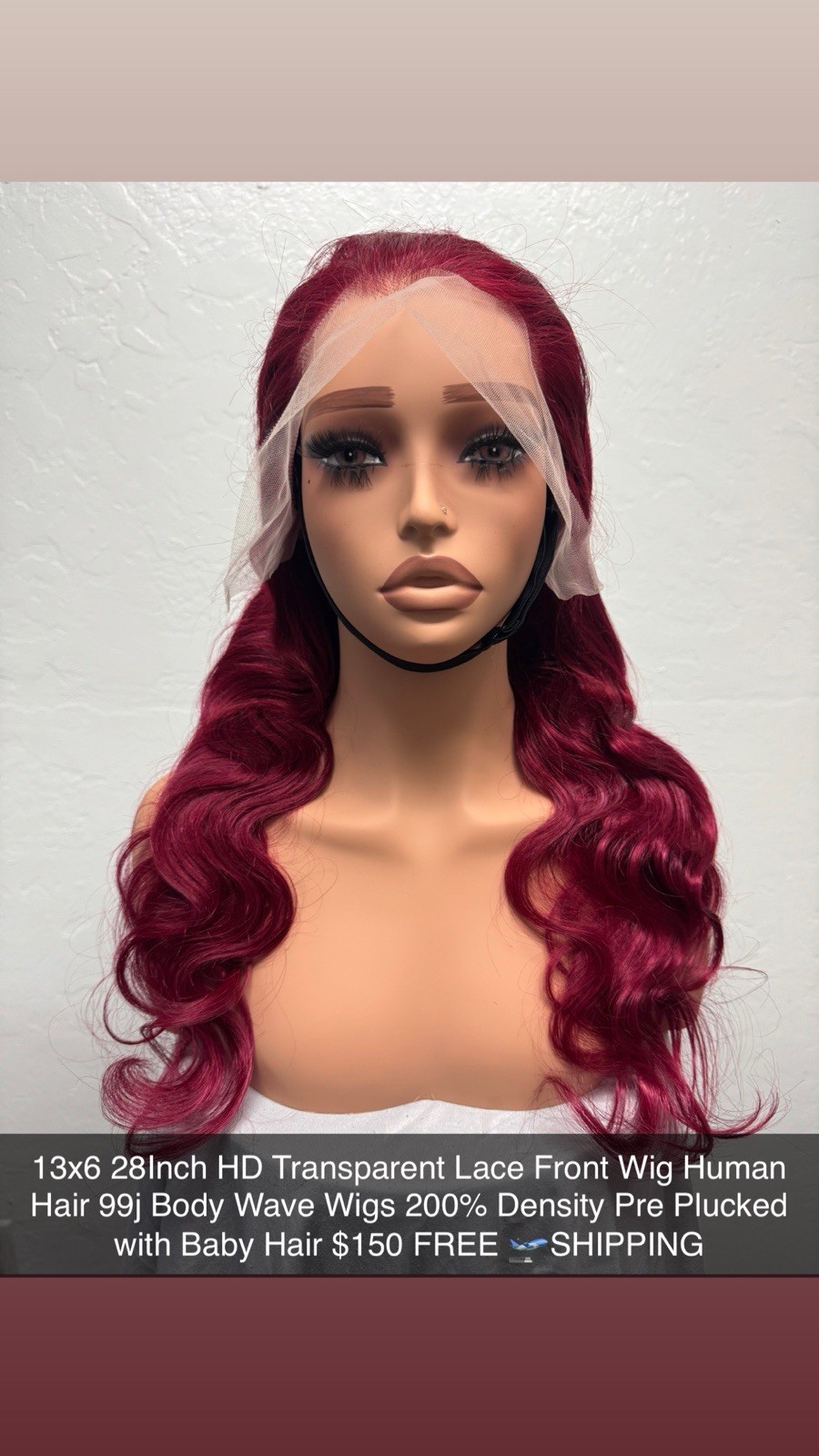 Red Human Hair 13×6 Lace Front Wig 28in Body Wave Wavy Colored Women