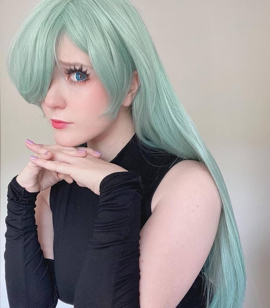 Max Beauty Green Cosplay Wig with Bangs for Women Straight Mint Anime Cosplay