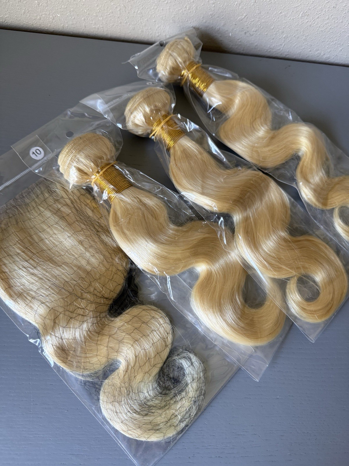 100% Virgin Human Hair Extensions 613 blonde 3 Bundle with closure 12”14”16+10