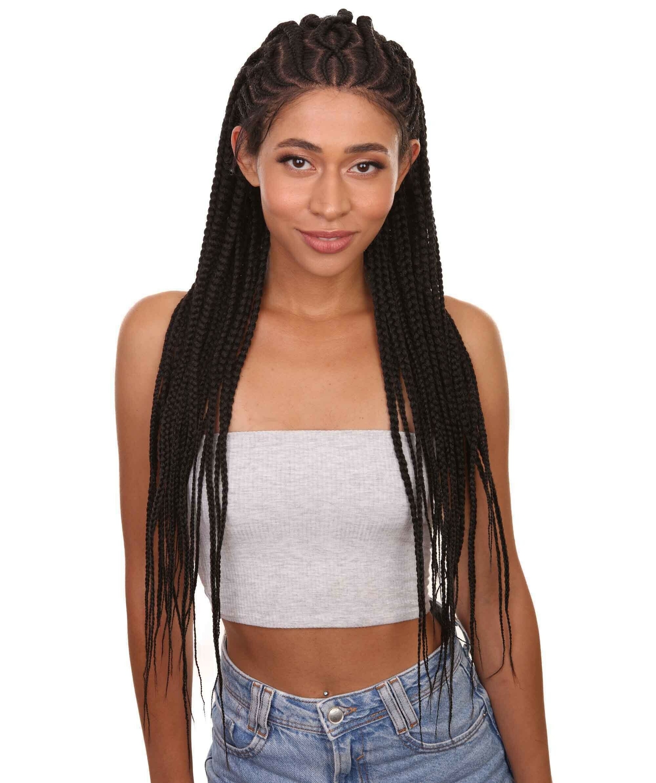 Straight 30in 12X5 Hand Tied Lace Braid Wig, Black